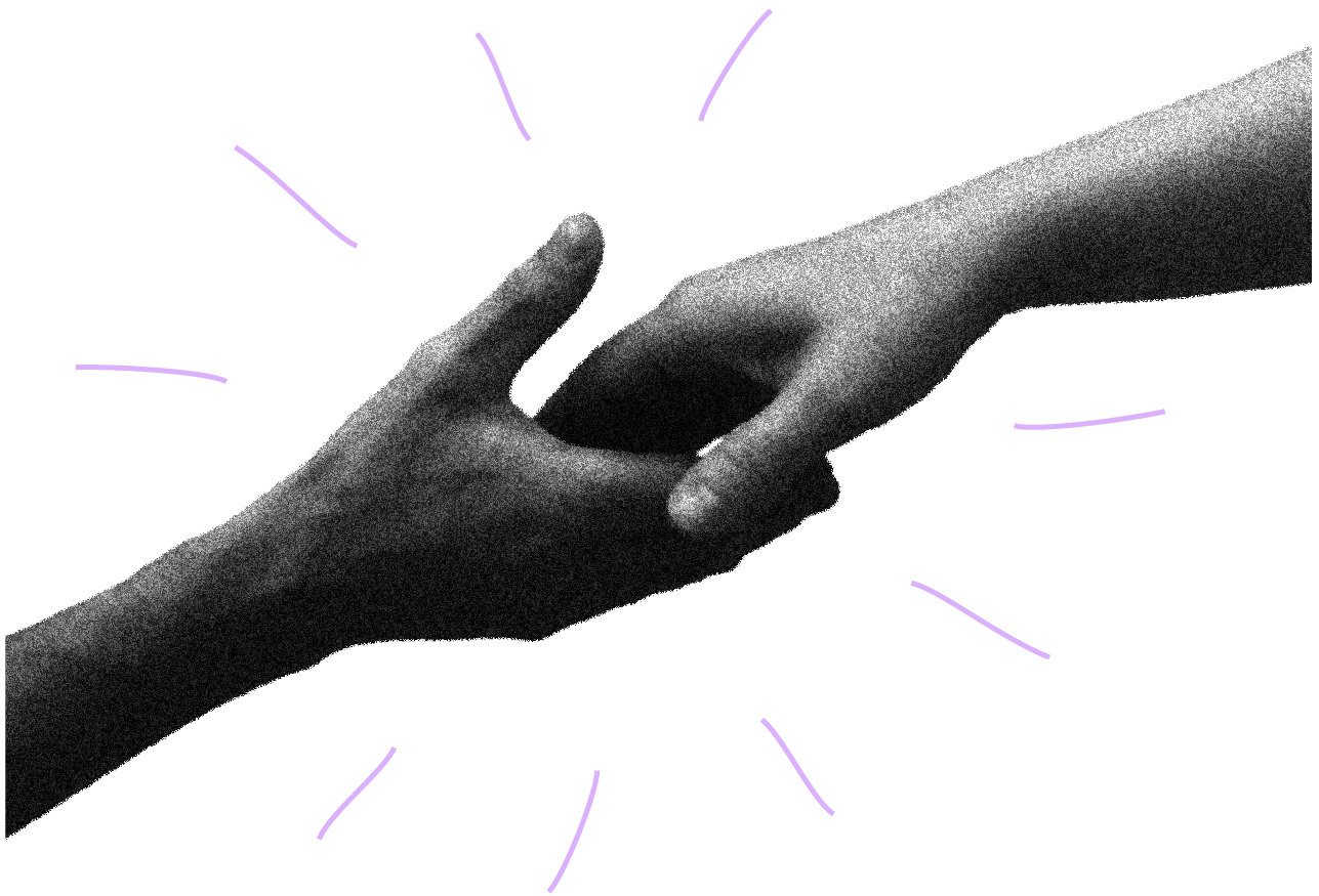 zwei Hände, zwischen ihnen ein Fragezeichen